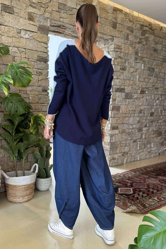 Made in Italy Juno Two Tone Knit Powder & Navy